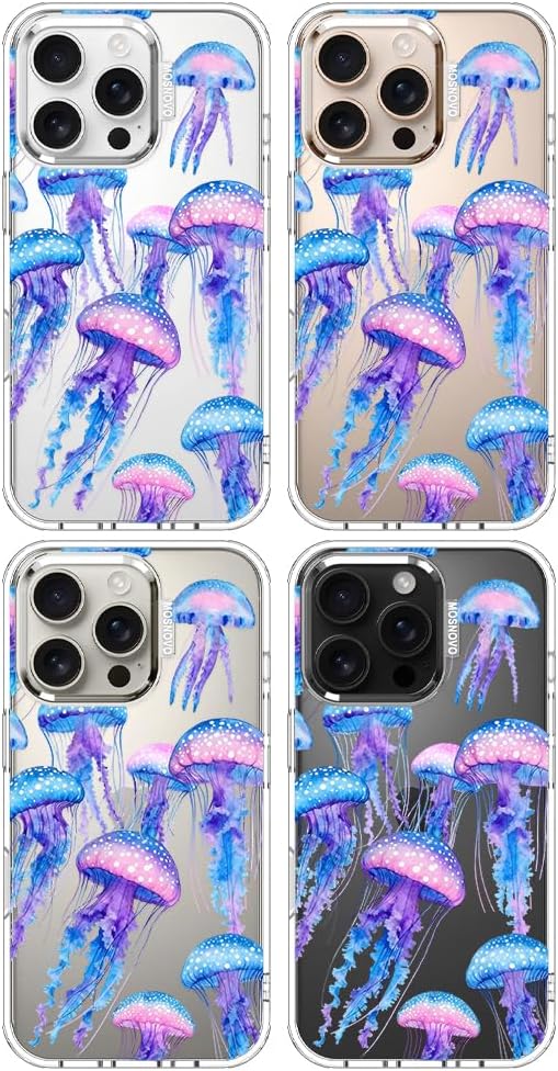 MOSNOVO for iPhone 16 Pro Case, Shockproof Military-Grade Protection 6.6ft Drop Tested, Clear Phone Case for iPhone 16 Pro, Mystic Jellyfish Design