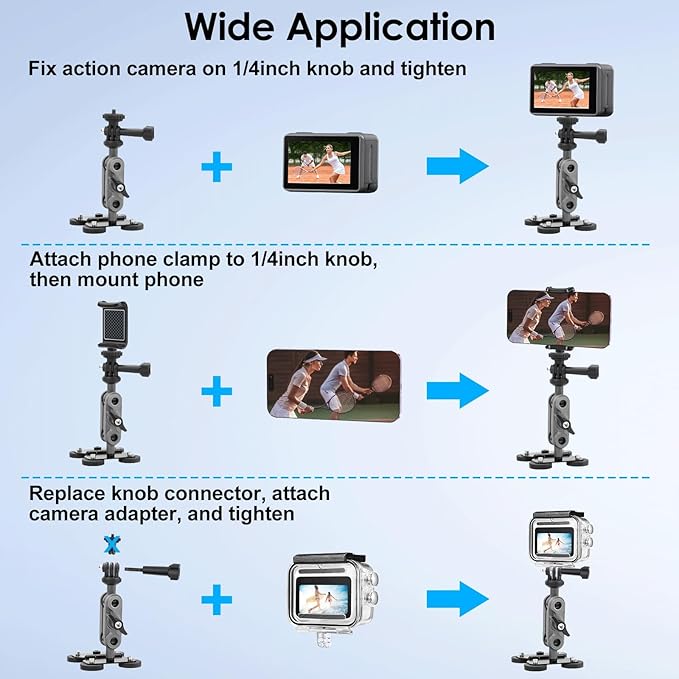EEEKit Magnetic Fence Mount Compatible with Mevo Start, GoPro, iPhone and Action Cameras, Dual 1/4" Threaded Holder for Baseball, Softball, Tennis, and Sports Recording