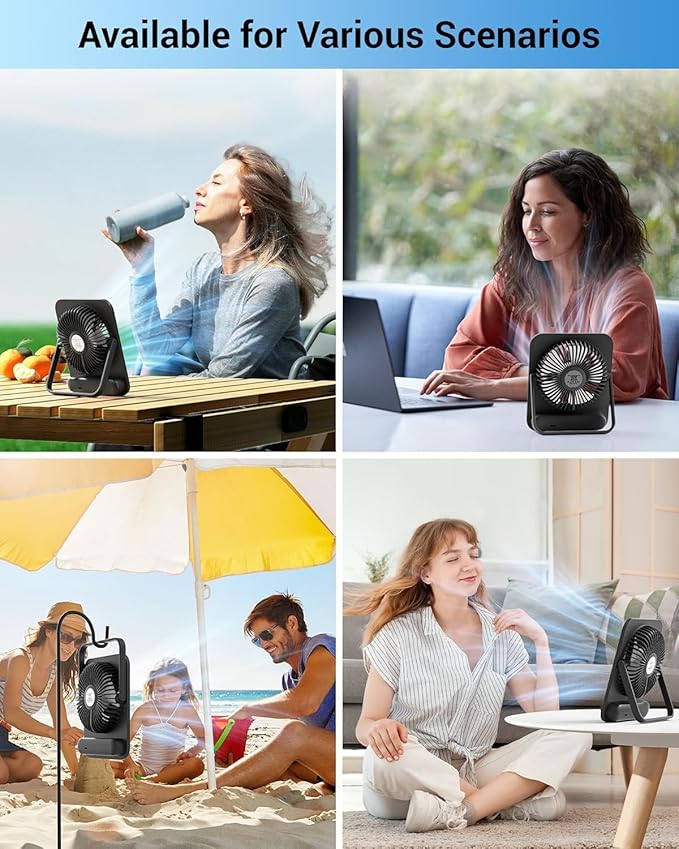 WHATOOK Small Desk Fan Personal Fans: 5000mah 25 Hours Battery Office Quiet Mini Desktop Fan Portable Rechargeable Travel Essentials (Black, 5000 mAh)