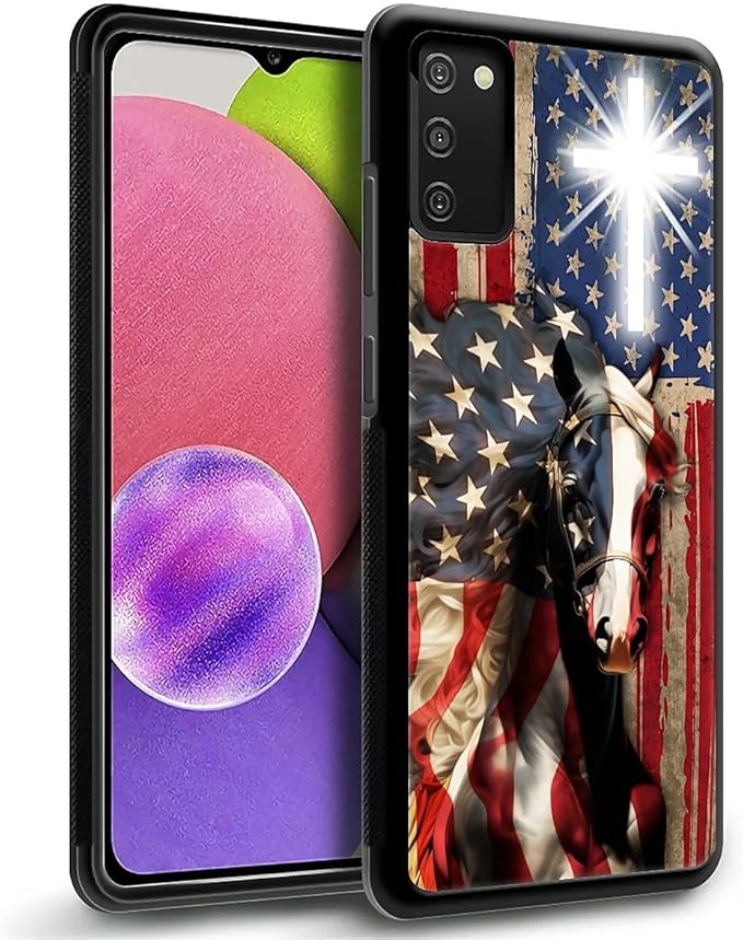 for Samsung Galaxy S20 FE Case, Red American Flag Horse Cross Pattern Graphic Design Girl Boy Soft Silicone Hard Acrylic Shock Protection for Samsung Galaxy S20 FE