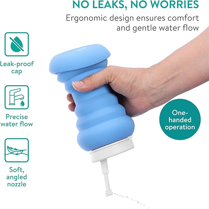 Cynpel Foldable Peri Bottle - Compact Leak-Proof Portable Travel Bidet Sprayer - Ideal for Postpartum Care Perineal Spray Wash & Personal Hygiene - Jet Spray Portable Bidet - Blue
