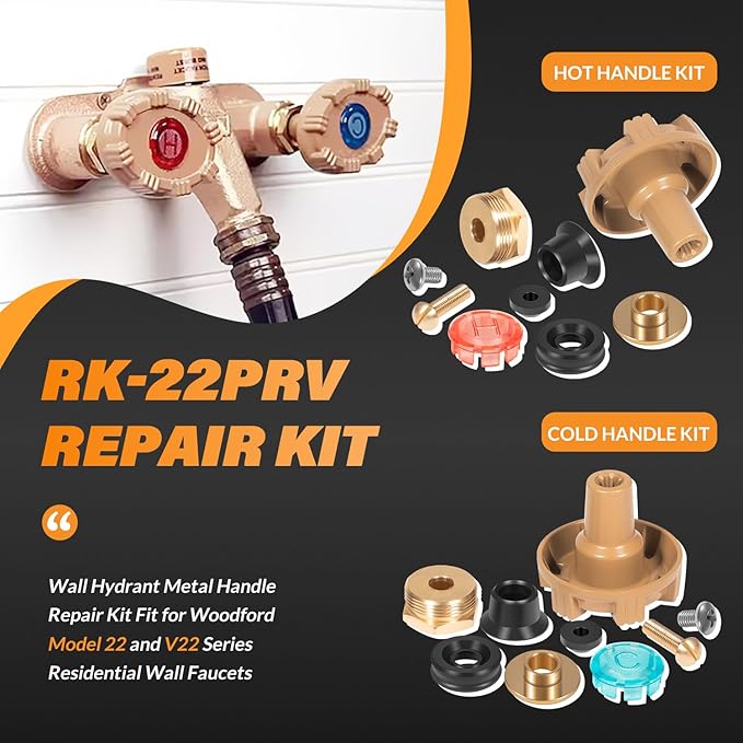 RK-22PRV Repair Kit Metal Handle Replacement for Woodford Model 22 and V22 Outdoor Wall Faucets, Round Handle w/RK-22VB Vent Float Kit (24Pcs)