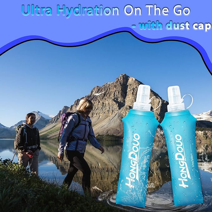 2 Packs Soft Flask, 17oz/500ml TPU Collapsible Soft Water Bottle for Hydration Pack, Running Vest, BPA-Free Folding Water Bottles for Hiking Cycling Climbing Running Outdoor Sports