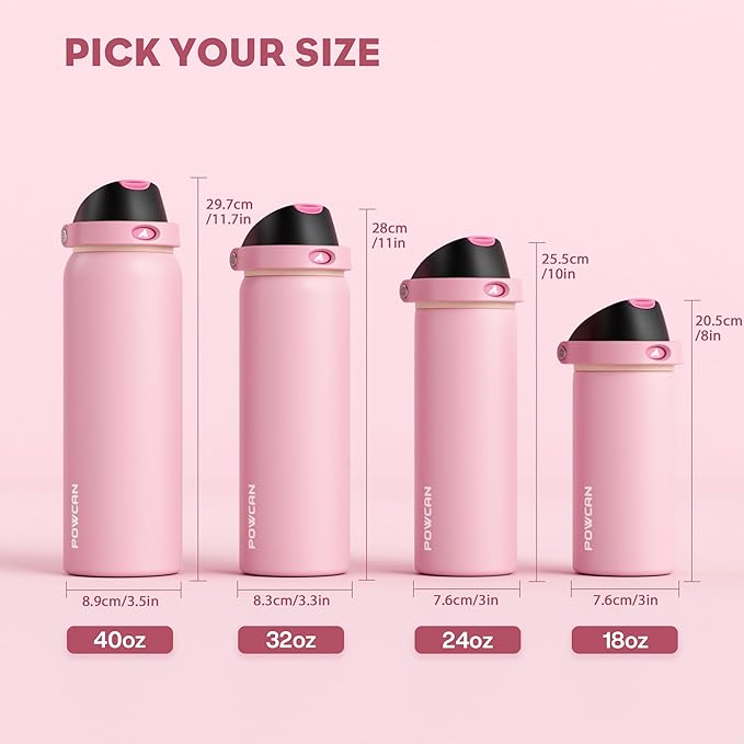 POWCAN 18 oz Insulated Water Bottle for Women: 2-in-1 Push-Button Spout & Quick-Flip Straw, Leakproof, Cold 24Hrs, Fits Car Cup Holder, Stainless Steel Cup for Sports, Camping, Gift (Polka Whimsy)
