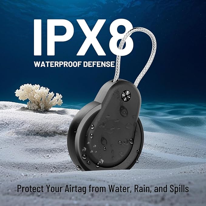 Airtag Holder, IPX8 Waterproof Keychain, Airtags Holder for Apple Airtag Keyring with Wire Cable, Anti-Scratch GPS Case, Airtag Case for Key, Kids, Luggage, Backpacks, Pet Collar, 5 Pack