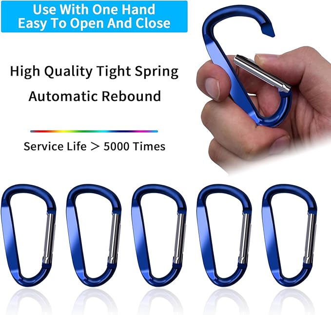 3" Aluminum Carabiner Clips, 12PCS D Ring Shape Keychain Carabiners Hook Buckle