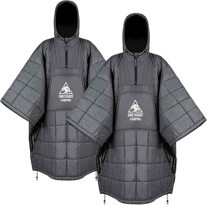 ONETIGRIS Camping Blanket Poncho with with Recycled Synthetic Insulation,Wearable Hoodie Blanket | Ultralight Water-Resistant Warm Camping Blanket for Outdoor, Hiking, Stadium