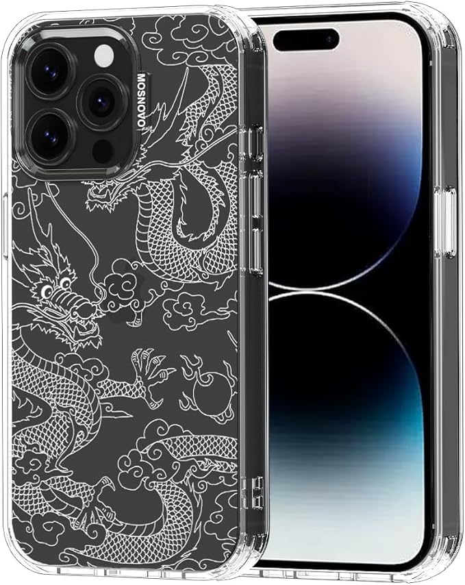 MOSNOVO Case for iPhone 14 Pro Max, [Buffertech 6.6ft Military-Grade Drop Protection] [Anti Peel Off Tech] Clear TPU Bumper Phone Case Cover Design - White Dragon