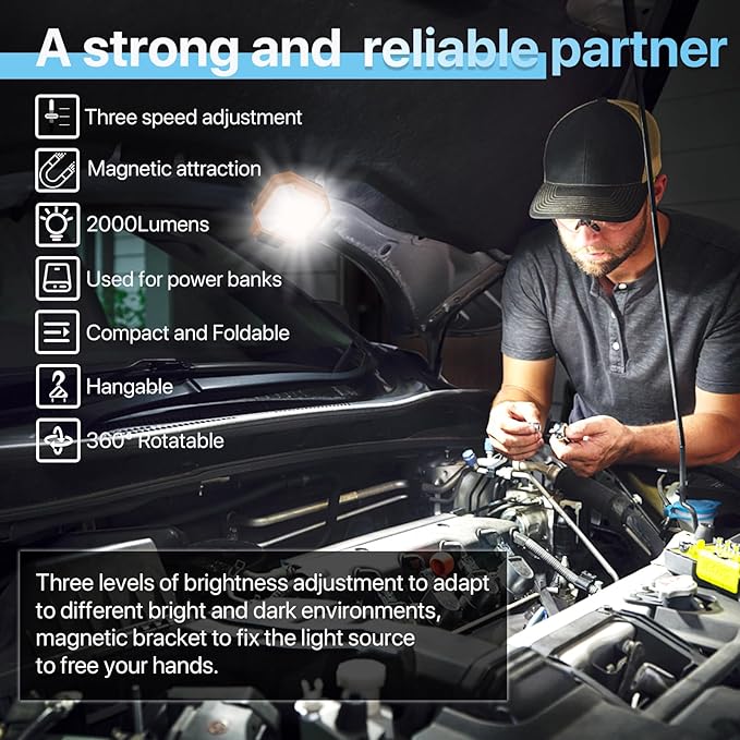 HYPERLITE Rechargeable Work Light - 2Pack 40W 4000Lumens - Valentine's Gifts for Men Dad Him - Hanging Hook Folding Portable Magnetic Work Light - Mechnic Light for Car Repairing Camping Emergency