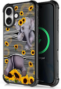 for iPhone 17 Case,for MagSafe Graphic Design for Girl Boy Soft Silicone Hard Acrylic Shock Protection Designed for iPhone 17 Cute Little Elephant Sunflower White Line Art Pattern