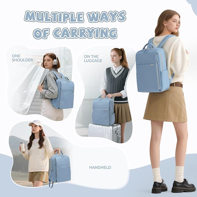 Laptop Backpack for Women, Work Business Traval Computer Backpacks with Laptop Compartment Waterproof Casual Daypack for Travel College,16Inch,Misty Blue