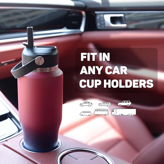 ABOTOCUP 32oz Water Bottle with Powder Coated, Fit in Any Car Cup Holder, Water Bottle with Straw Lids, Stainless Steel Insulated Water Flask Double Wall Leak-proof BPA Free to Keep Cold&Hot