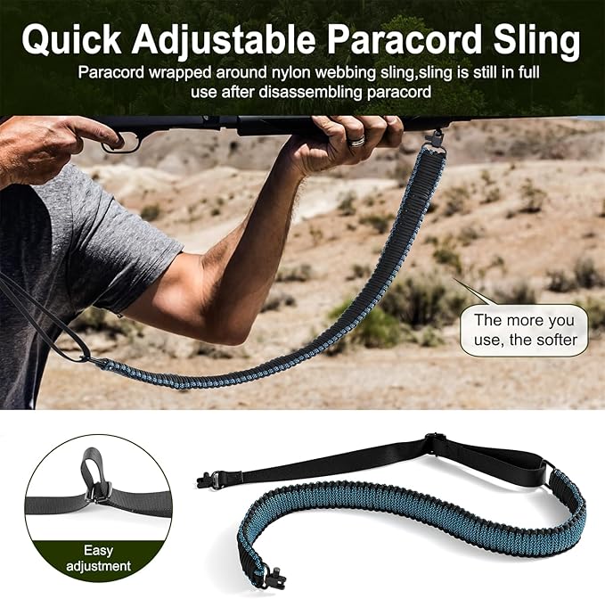 VVAAGG Two-Point Paracord Rifle Sling with Swivels, Non-Slip Gun Sling with Adjustable Length Strap