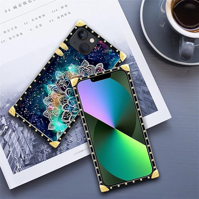Compatible with iPhone 13 Case, Starry Sky Colourful Mandala Luxury Golden Decoration for Girl Women Soft TPU Shockproof Protective Hard PC Back for iPhone 13