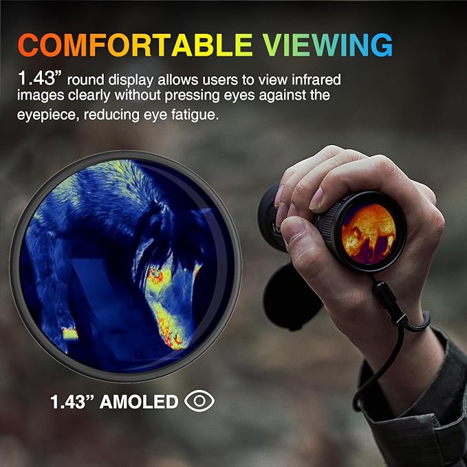 EM10-256 Thermal Monocular, 10mm Focal Lens, 256×192(50Hz) 12μm Night Vision Infrared Scope, 1.43”AMOLED Touchscreen, Handheld Thermal Imaging Monocular for Hunting, Outdoor Camping, Travel