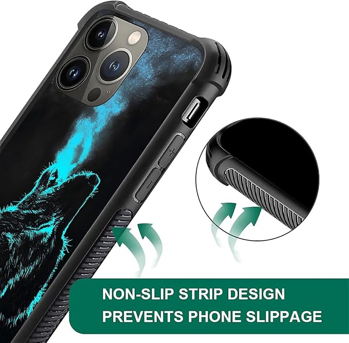 for iPhone 14 Pro Case, Blue Breathing Wolf Pattern Graphic Design Girl Boy Soft Silicone Hard Acrylic Shock Protection for iPhone 14 Pro