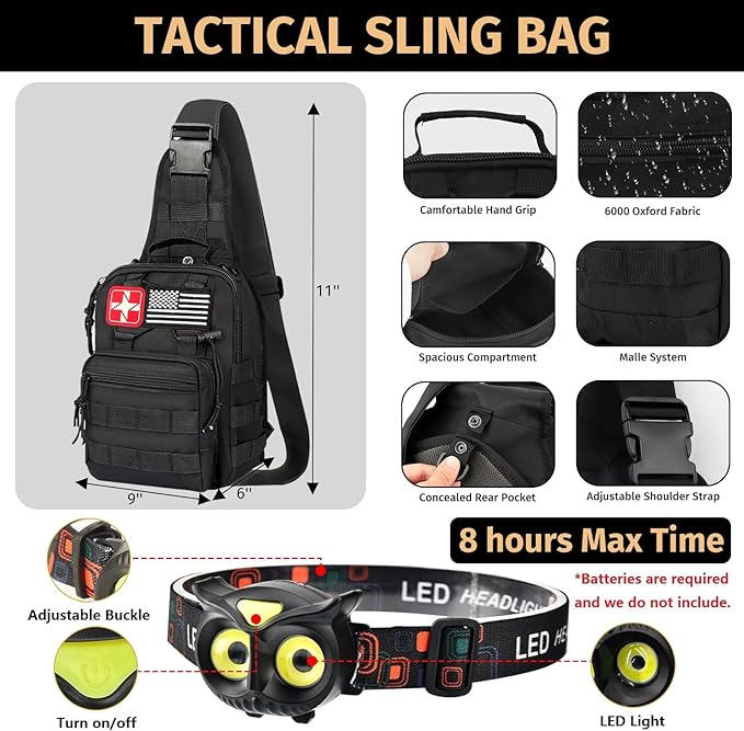 Survival Kit, 294 Pcs Survival Gear First Aid Kit with Molle System Compatible Bag and Emergency Tent, Emergency Kit for Earthquake, Outdoor Adventure, Hiking, Hunting, Gifts for Men Women