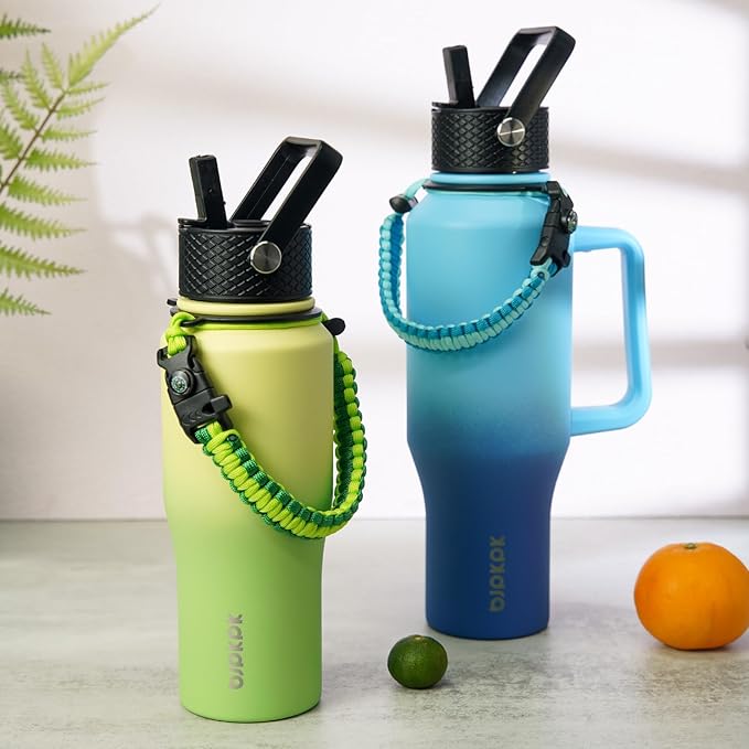 BJPKPK Insulated Water Bottles with Straw Lid, 40oz Metal Water Bottle with 2 lids & Paracord Strap, Double Wall Stainless Steel Tumbler with Handle, Reusable Cups, Mugs, Thermo, Sky