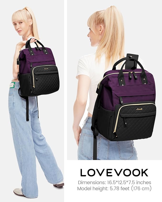 LOVEVOOK Laptop Backpack for Women, 15.6'' Waterproof Nurse Bag Teacher Work Backpack Purse for Women, Travel Computer Backpack for College Office Business Ladies