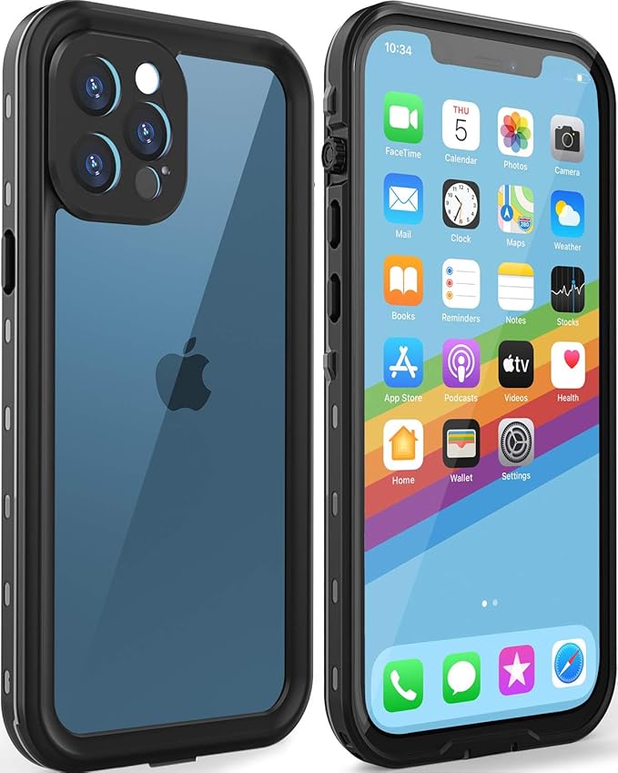 for iPhone 12 Pro Max Case Waterproof | Shockproof Dust Proof Phone Case Cover with Screen Protector Black-Clear