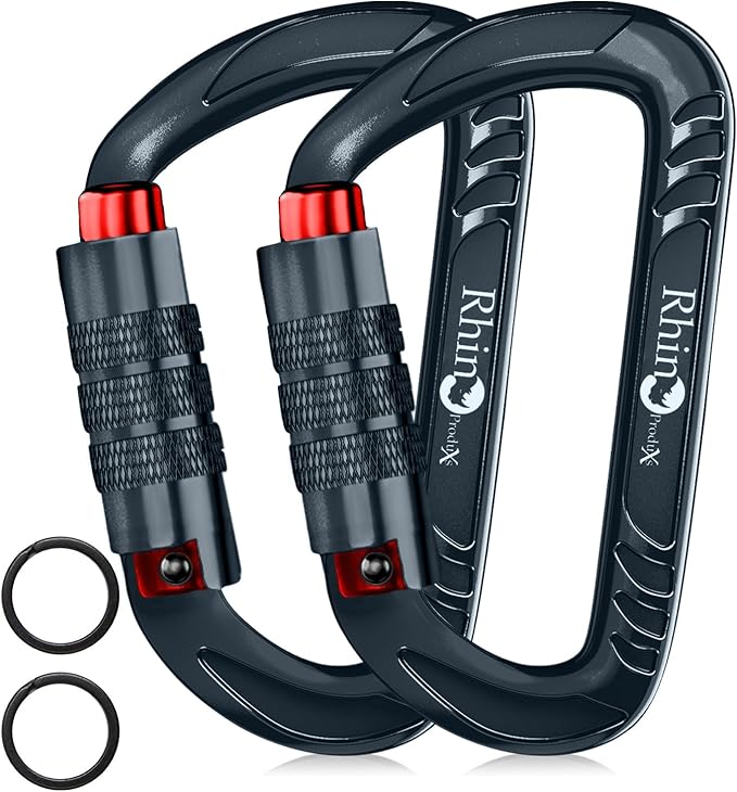 Rhino Produxs 12kN (2697 lbs) Heavy Duty Carabiner Clips, for Securing Pets, Outdoor, Camping, Hiking, Hammock, Dog Leash Harness, Keychains