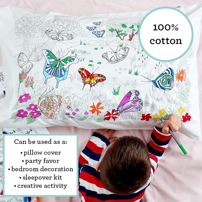 eatsleepdoodle - Coloring Pillowcase for Kids – Reusable DIY Pillow Cover with Washable Markers, Educational Arts & Crafts Activity for Boys & Girls, Fun Gift for Creative Play, Machine Washable