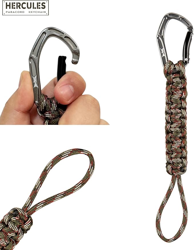 HERCULES Paracord Keychain Set – 2 Pack Lanyard Rope with Aluminum Clip, Durable Paracord Wrist Strap for Outdoor Activities, Forest Camo