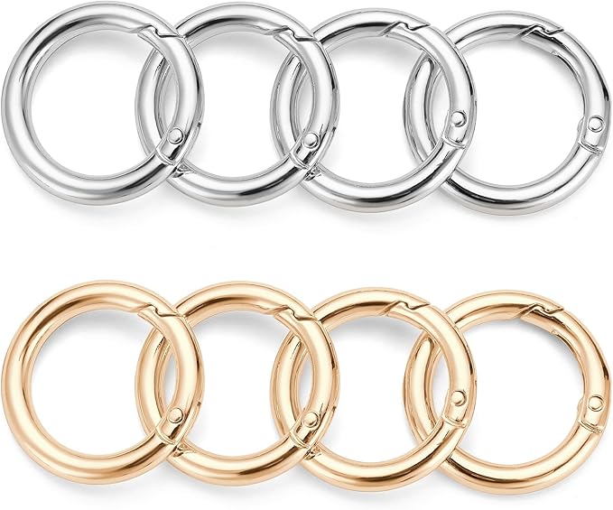 Gkeygo Key Ring Clip, 4/5 Inch Keychain Rings, 8 Pack Round Carabiner Clip for Keys, Buckle, Bags, Purses - Key Chain Hooks Replacement Keychains Lanyard DIY Crafts - Gold, Silver