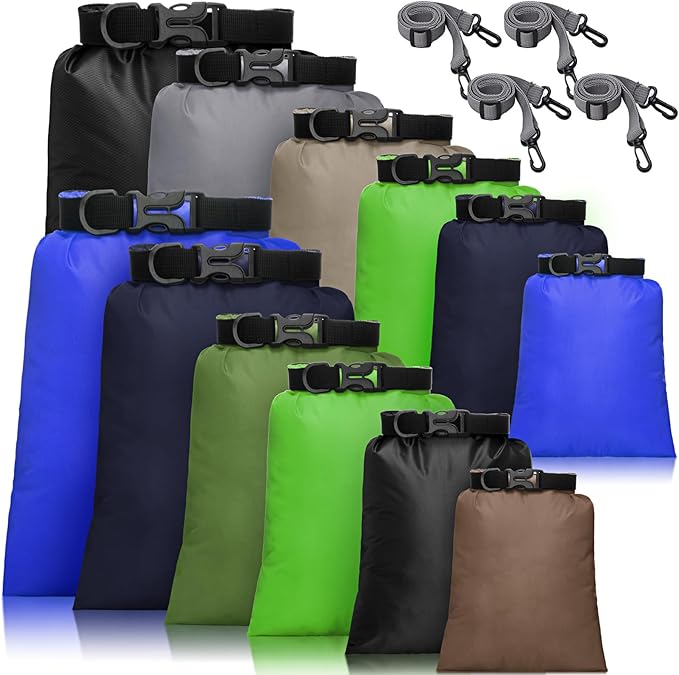 Shappy 6/12 Pcs Waterproof Dry Bags, Lightweight Outdoor Waterproof Dry Stuff Sacks 15/8/5/4/3/2 L and Long Adjustable Shoulder Strap for Kayaking Rafting Boating Hiking Camping