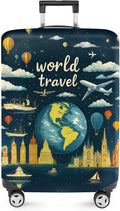 ANNA QUEEN World Travel Luggage Cover, Adventure Theme Suitcase Protector, Stretchable Washable Cover for 24-26 Inch Luggage