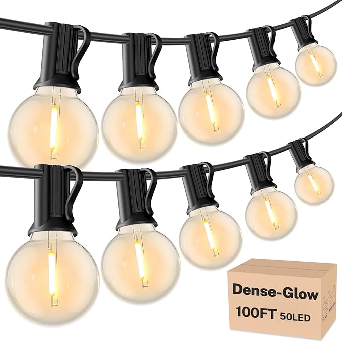 RTTY Outdoor LED String Lights 100 FT Patio Light with 52 Shatterproof G40 Vintage Edison Bulbs, Outside Hanging Globe Lighting Waterproof for Porch, Deck, Garden, Backyard, Balcony, 2700K Dimmable