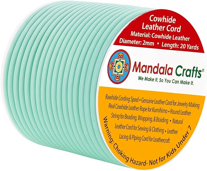 Mandala Crafts Round Genuine Mint Leather Cord for Jewelry Making – 2mm Cowhide Leather Rope String Lace for Kumihimo – 20 Yards Cowhide Craft Cording Spool