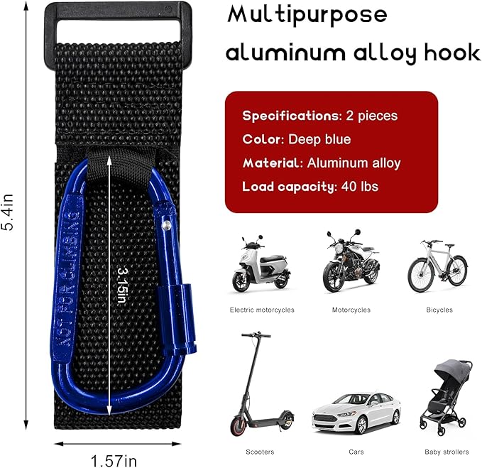 2 PCS UTV Hook for Hanging Headsets, Aluminum Alloy Stroller Carabiner Clips with Adjustable Strap, Multipurpose Roll Cage Hooks for Motorcycle Dirt Bike Scooter Owners (Dark Blue)