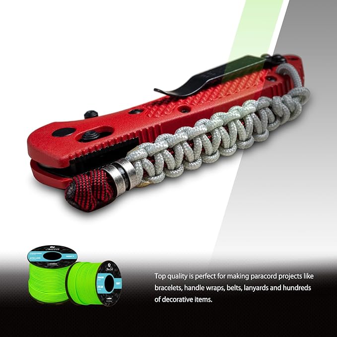 Abma Cord 2.4mm Paracord 275 100ft Nylon Rope 4 Strands Tactical Parachute Cord - Max. 275lbs - Neon Green