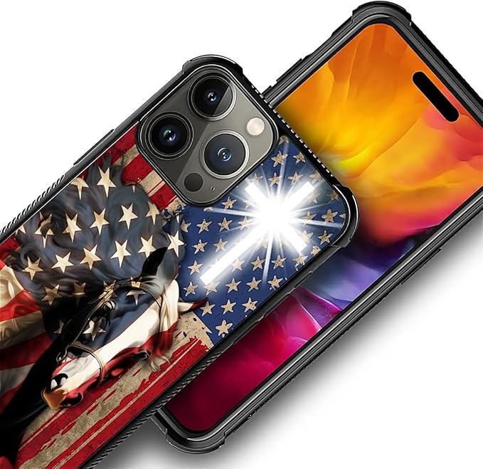 for iPhone 16 Pro Max Case, Red American Flag Horse Cross Pattern Graphic Design Girl Boy Soft Silicone Hard Acrylic Shock Protection for iPhone 16 Pro Max