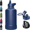 RUBYFLASK 64oz Insulated Water Bottle with Straw, Half Gallon Stainless Steel Vacuum Water Jug, Large Thermal Water Bottle Flask with Leakproof 3 Lids for Travel, Camping, Gym Sports Navy