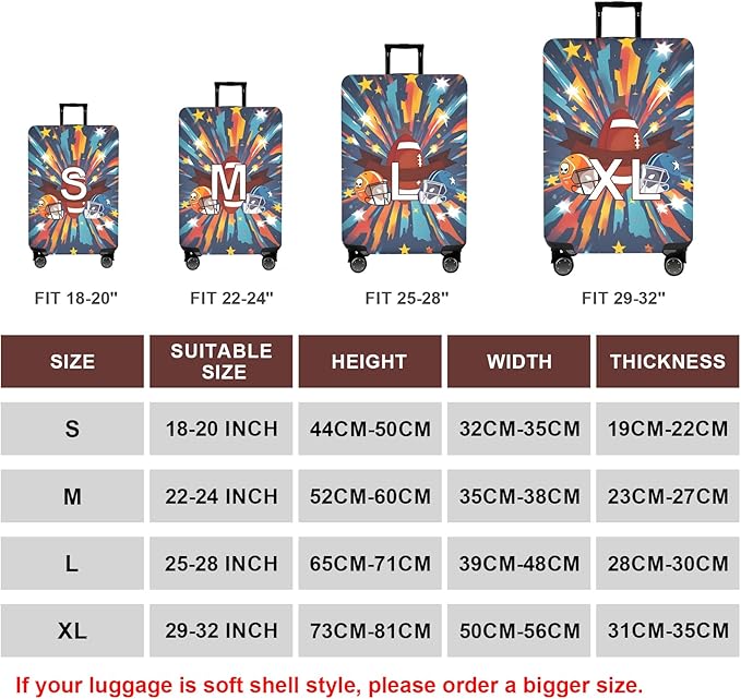 WUJIAONIAO Travel Luggage Cover Baggage Suitcase Cover Protector Skins 18-32 Inch (Rugby, M (for 22-24 inch luggage))