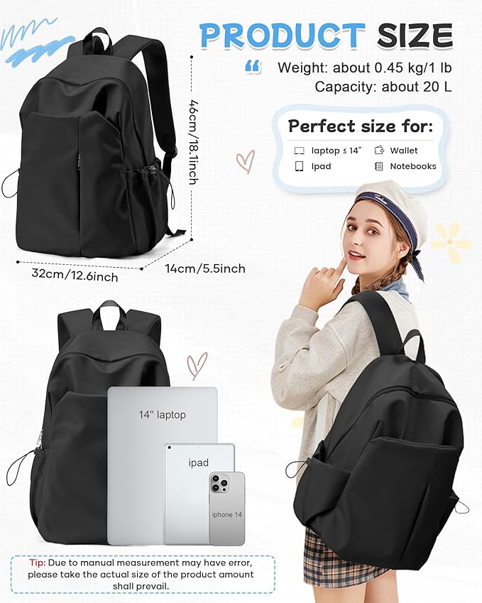 SEAFEW Black Backpack for School, High School Bookbag Back Pack for Teens Girls Boys, Lightweight College Backpack Bookbag for Women Men, Simple Casual Daypack Mochilas Escolares para Adolescentes