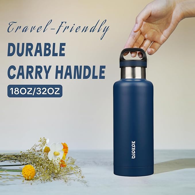 BJPKPK Insulated Water Bottle 32OZ Stainless Steel Water Bottle with Handle Double Walls Vacuum Insulated BPA Free Flask, Drak Blue