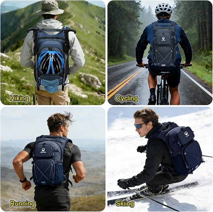 Hydration Backpack 22L, Hiking Backpack with 2L Leakproof Bladder, Sewn-in Rain Cover, Insulated Compartment for Men & Women Running, Cycling, Camping