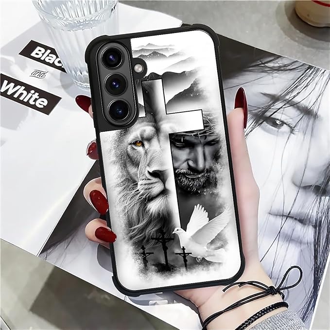 for Samsung Galaxy S26 Plus Case,Graphic Design for Girl Boy Soft Silicone Hard Acrylic Shock Protection Designed for Samsung Galaxy S26 Plus Lion Cross Jesus Christ Dove Pattern