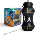 Louis Donné Silicone Collapsible Water Bottle, Toddler Water Bottle Black Basketball Style, Kids 19oz Water Bottle, Toys Gift for Kid Travel Accessories