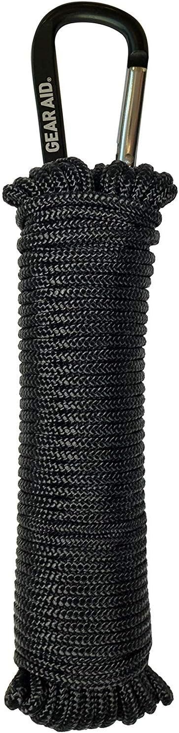 GEAR AID 325 Paracord and Carabiner, Utility Cord for Camping and Hiking, Black, 50 ft