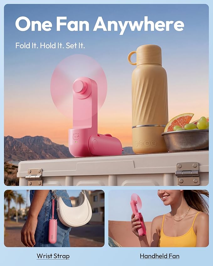 Gaiatop Portable Handheld Fan, 3 in 1 Mini Fan Handheld [17h Max Cooling], Foldable Personal Fans Pocket Design, USB Travel Fans Portable, Lash Trip Summer Essential Cute Gifts for Women Girl, Rose