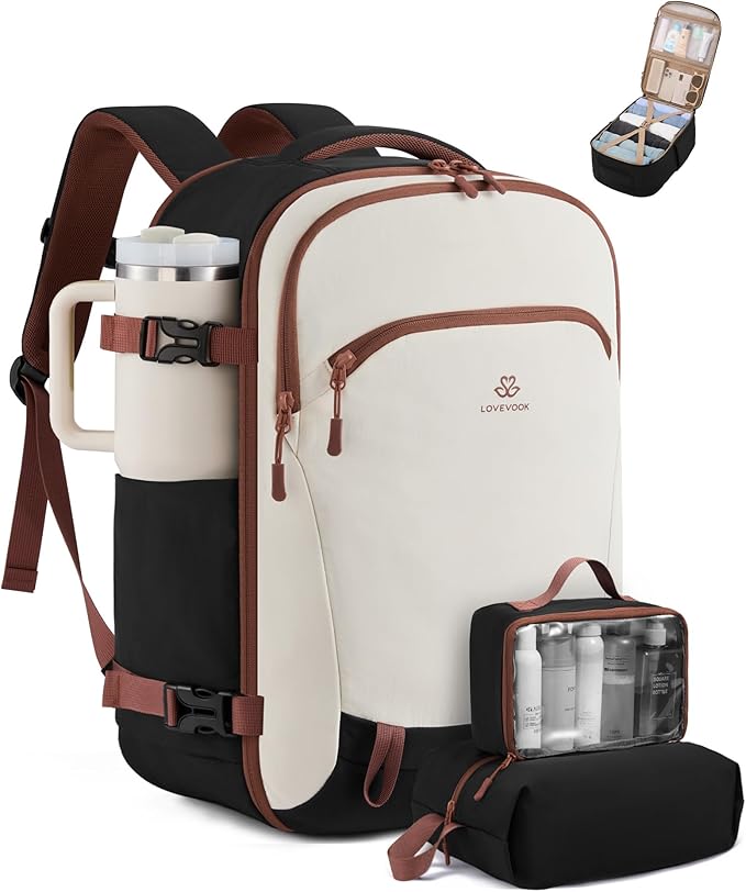 LOVEVOOK 50L Travel Backpack for Women, Airline Approved Carry On Backpack with 2 Packing Cubes, Waterproof Personal Item Bag Fits 17" Laptop, TSA Traveling Essentials Weekender Overnight Backpack
