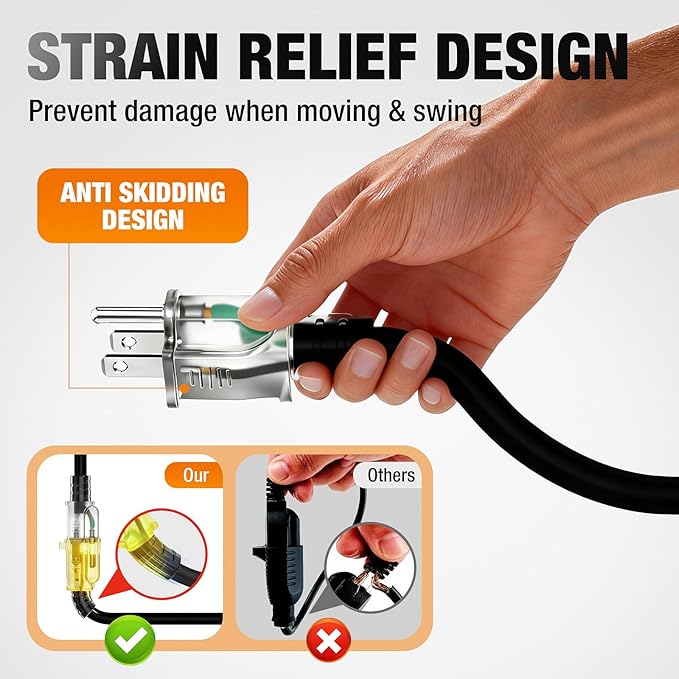 25 FT Outdoor Extension Cord Waterproof, 16/3 Gauge Heavy Duty 3 Prong Power Cord with Lighted Indicator End, 13A 125V 1625W SJTW, ETL Listed, Great for Lawn/Garden/Home(Black)