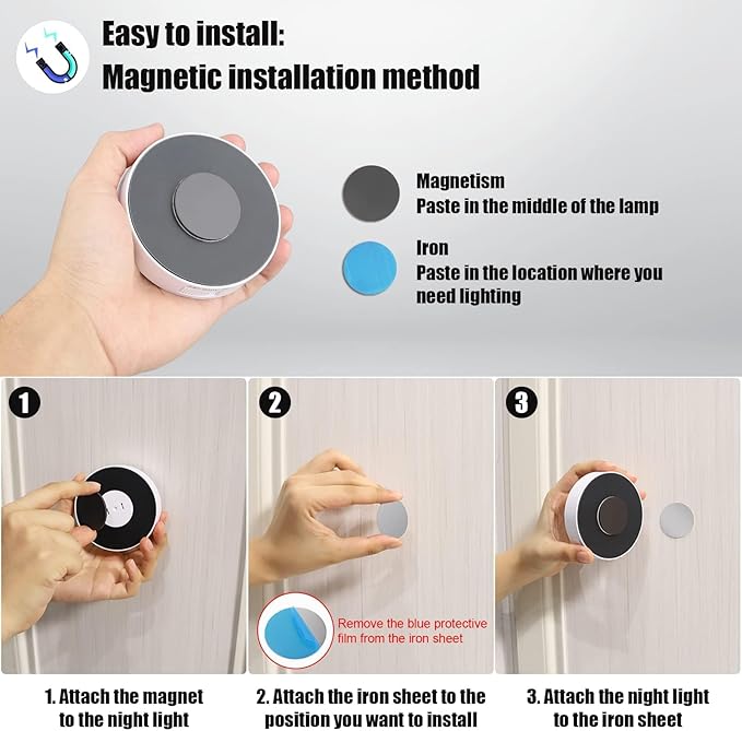 6 Pack Motion Sensor Light Indoor [8 LEDs], Electight Night Light USB Rechargeable, 400 mAh Battery & 3 Light Modes, Cordless Magnetic Sticker Nightlight, for Stair, Closet, Hallway - 6000K Cold White