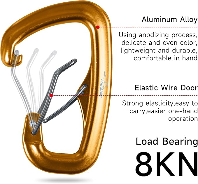 Heavy Duty Carabiner Clip Hook 8KN (1763 lbs), 2 PCS Ultra-Light Aluminum Caribeaners with Double Door D Ring Shape, for Hammock, Camping, Hiking, Backpacking, Dog Leash, Keychain Clip
