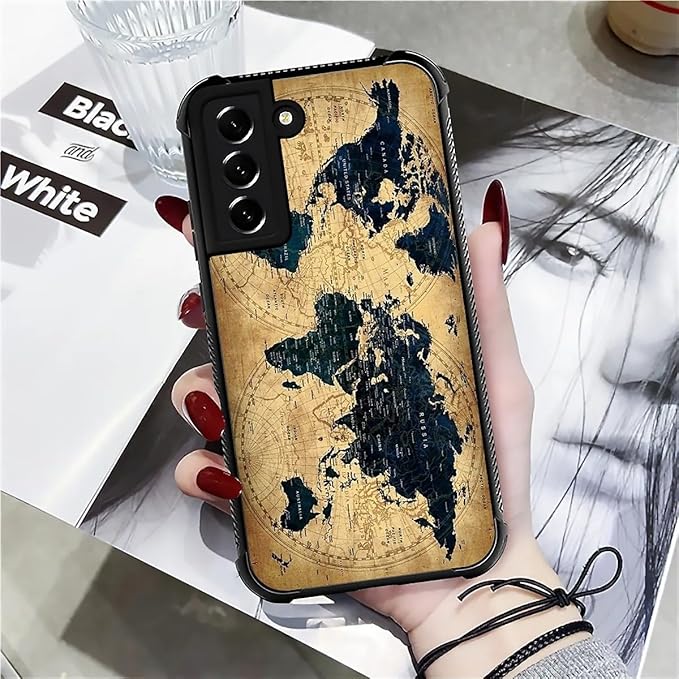 for Samsung Galaxy S21 Case, Brown World Map Pattern Graphic Design Girl Boy Soft Silicone Hard Acrylic Shock Protection for Samsung Galaxy S21