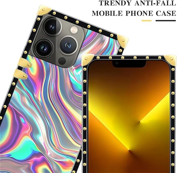 Compatible with iPhone 13 Pro Max Case, Holographic Abstract Iridescent Textures Luxury Golden Decoration for Girl Women Soft TPU Shockproof Protective Hard PC Back